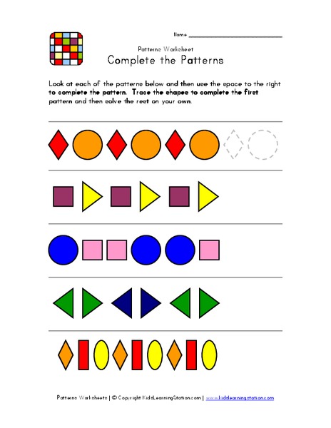 Complete the Patterns Worksheet
