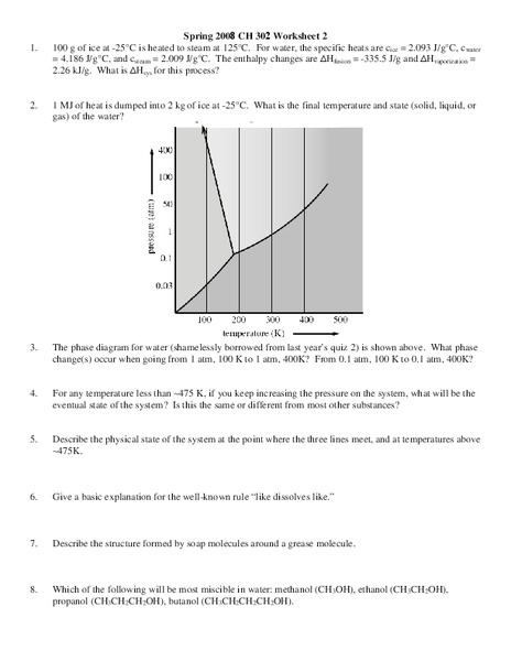 Chemistry Worksheet-Phase Changes Worksheet