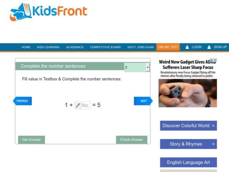 Complete the Number Sentences Interactive