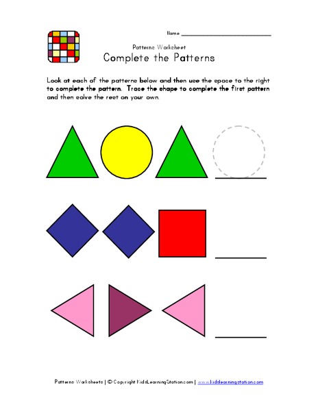 Complete the Patterns Worksheet