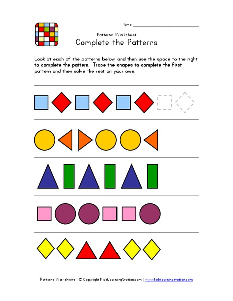 Complete The Patterns Worksheet