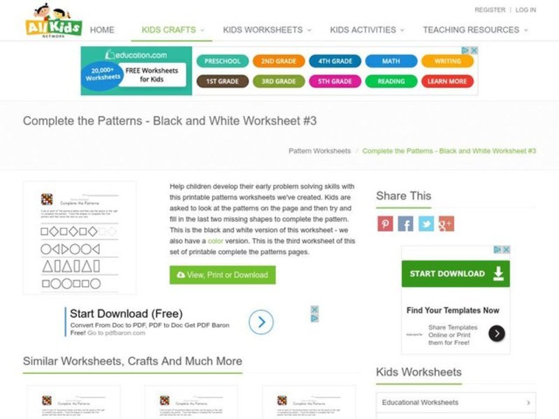 Complete the Patterns Worksheet