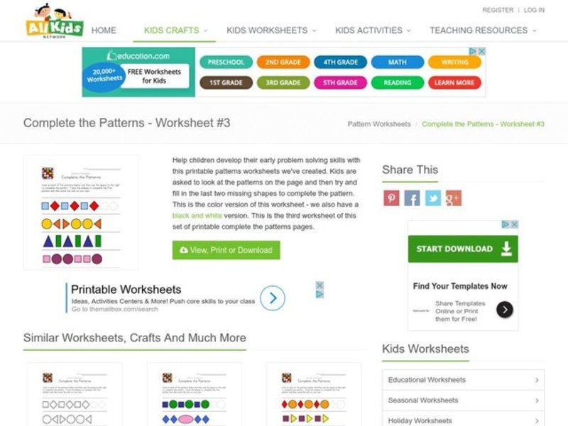 Complete the Patterns Worksheet