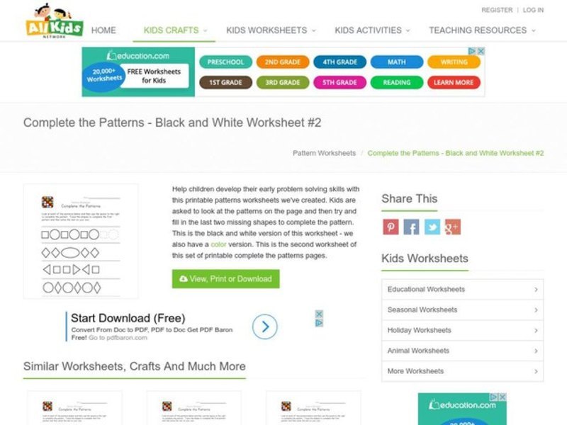 Complete the Patterns Worksheet