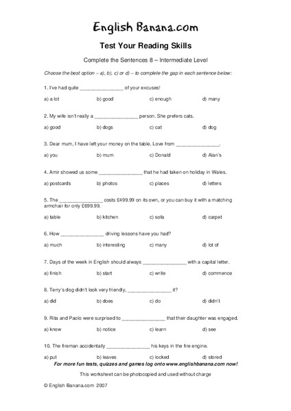 Complete The Sentence 6 Worksheet
