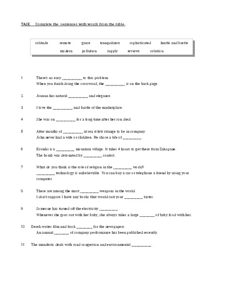 Complete the Sentences Worksheet