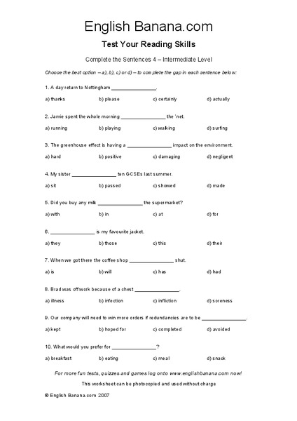 Complete the Sentences Worksheet