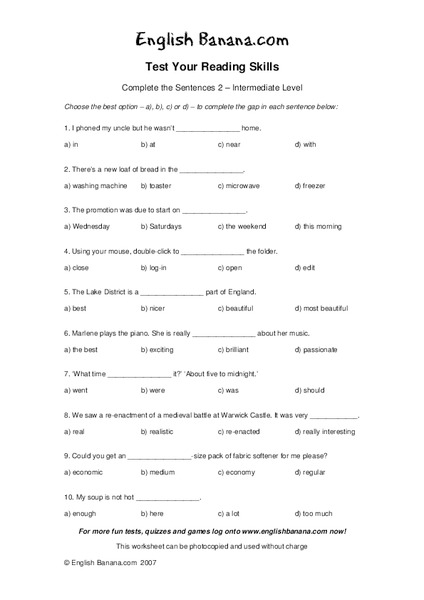 Complete the Sentences 2 Worksheet