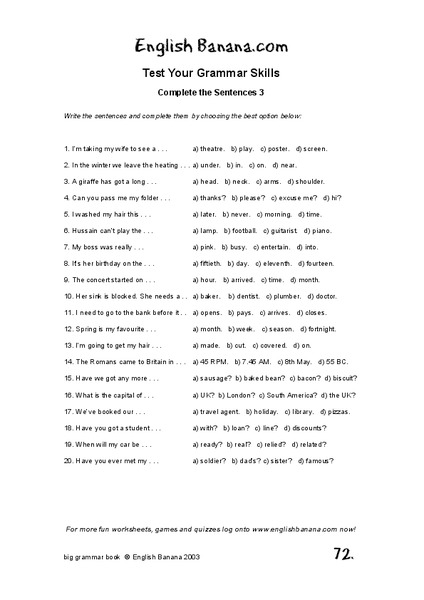 Complete the Sentences 3 Worksheet