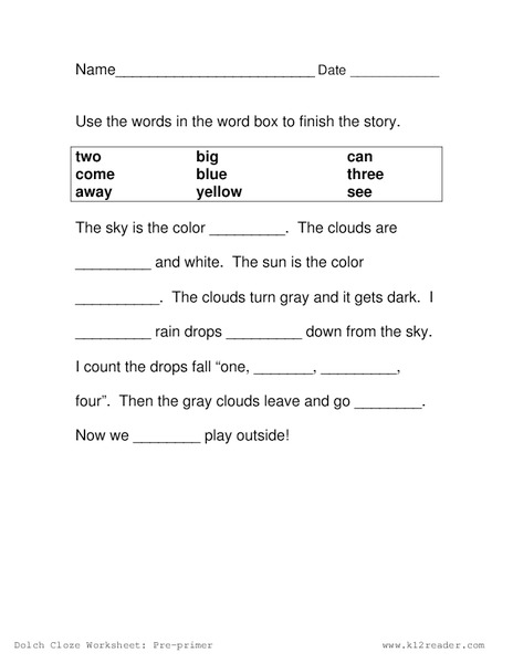 Complete the Story Worksheet