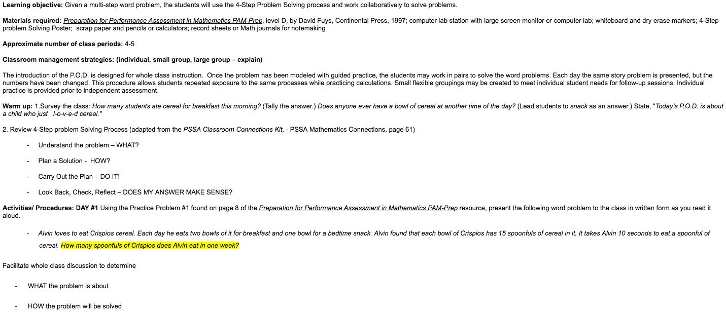 Problem Solving? Cereal Lesson Plan