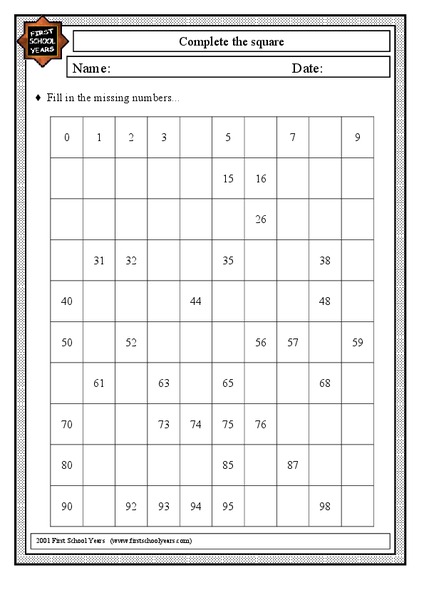 Complete the Square Worksheet