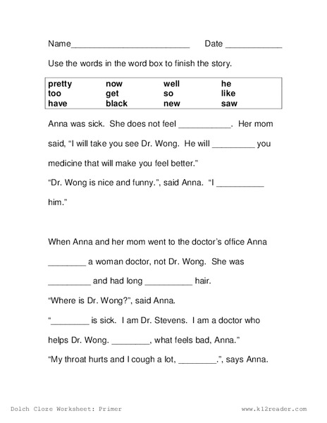 Complete the Story Worksheet