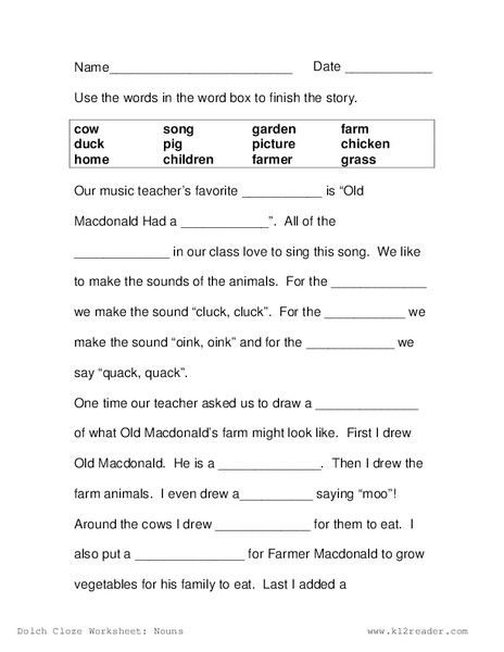 Complete the Story Worksheet