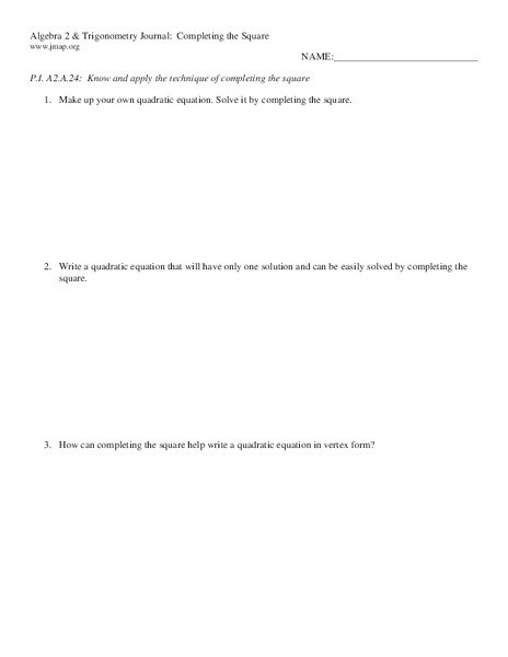 Completing the Square Lesson Plan