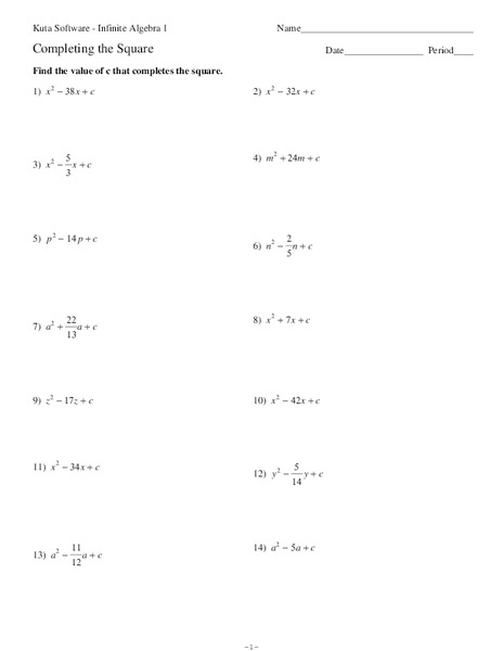 Completing the Square Worksheet