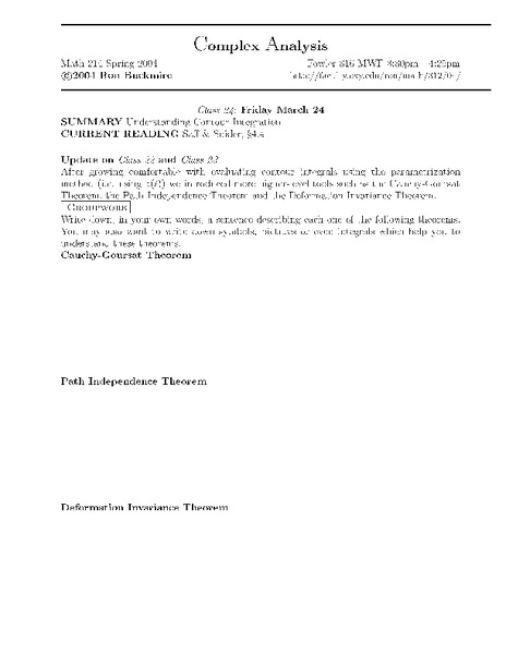 Complex Analysis:  Contour Integration Worksheet