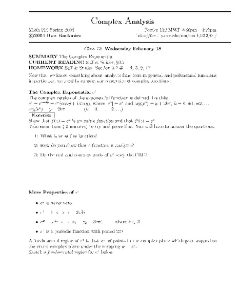 Complex Analysis:  Complex Exponential Worksheet