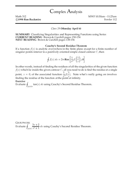 Complex Analysis:  Functions Worksheet