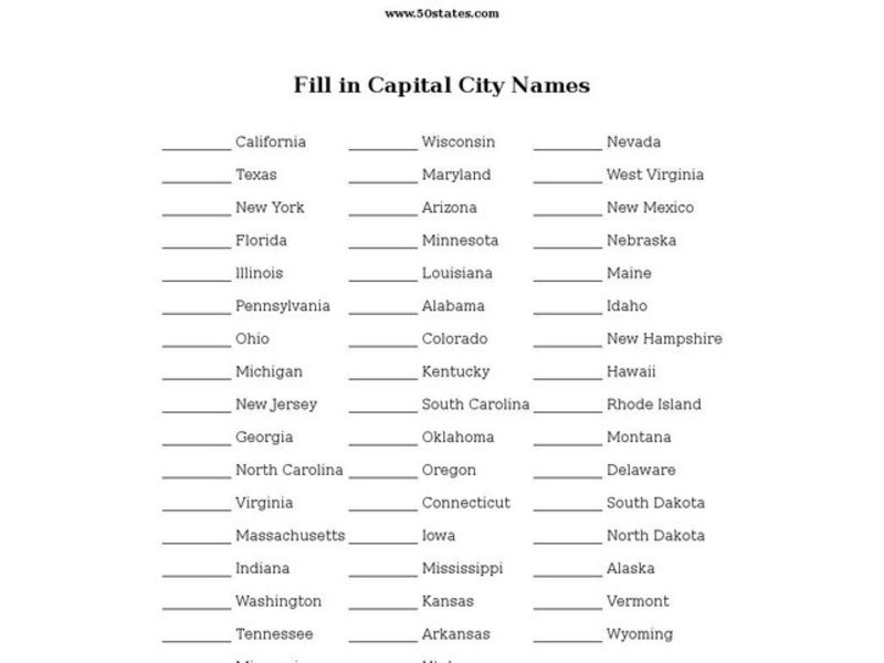 Capital City Names Worksheet