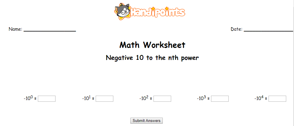 Negative 10 to the nth Power Interactive