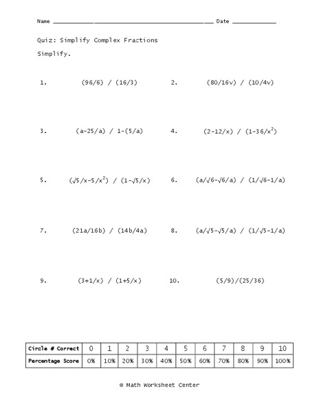 Complex Fractions Worksheet
