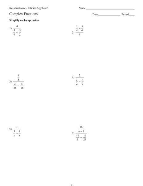Complex Fractions Worksheet