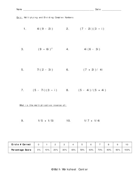 Complex Numbers Worksheet