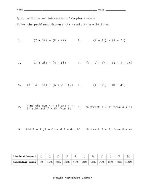 Complex Numbers Worksheet
