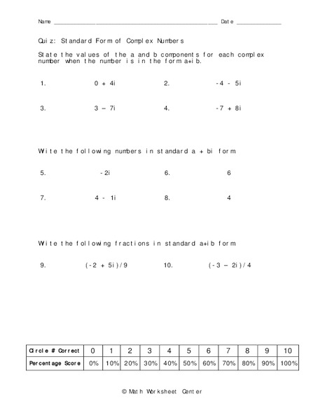 Complex Numbers Worksheet