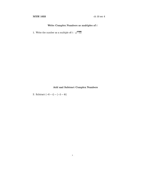 Complex Numbers Lesson Plan