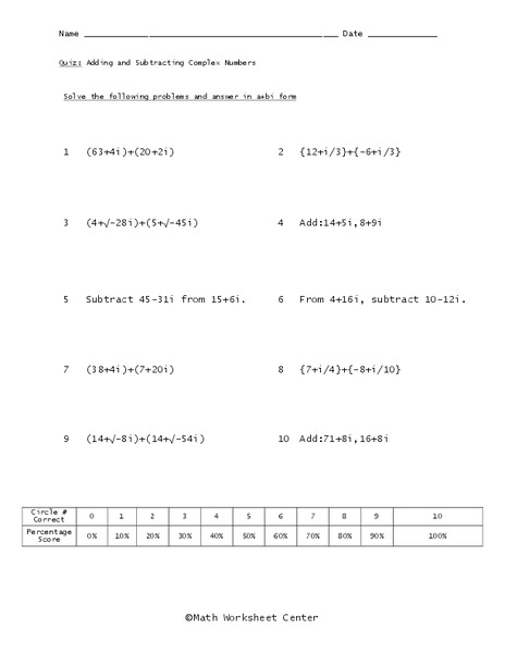 Complex Numbers Worksheet