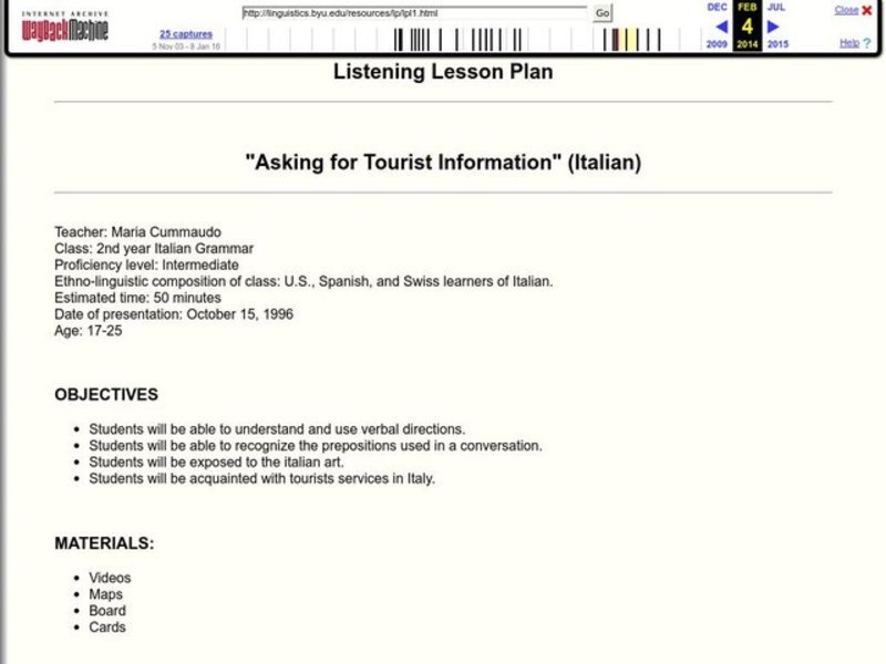 "Asking for Tourist Information" (Italian) Lesson Plan