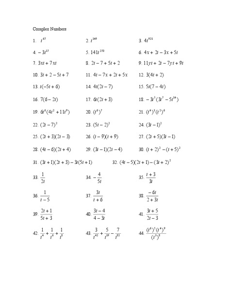 Complex Numbers Worksheet