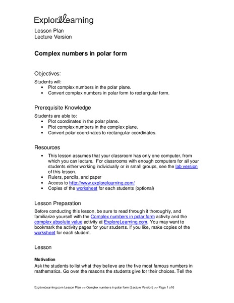 Complex numbers in polar form Lesson Plan