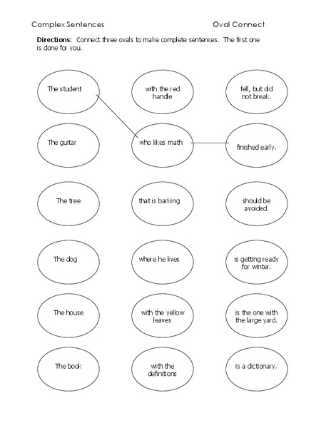 Complex Sentences Oval Connect Worksheet