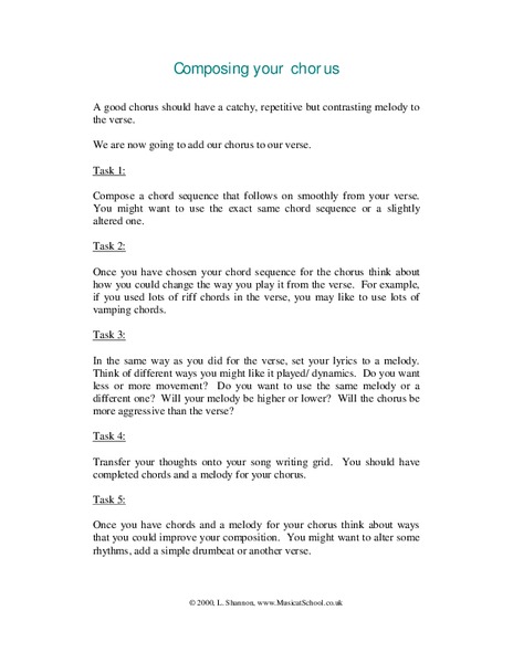 Composing Your Chorus Worksheet