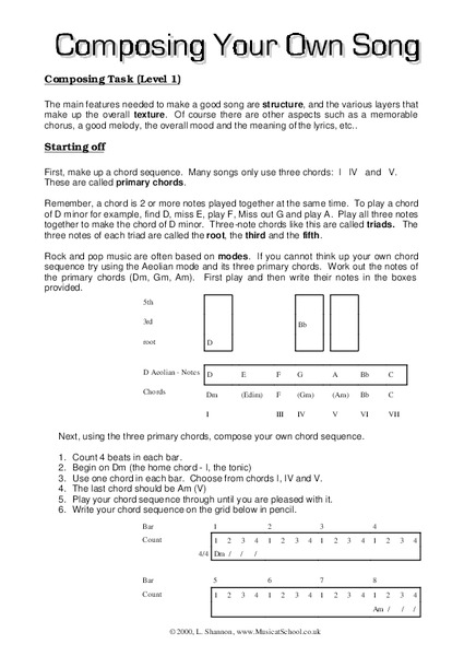 Composing Your Own Song Worksheet