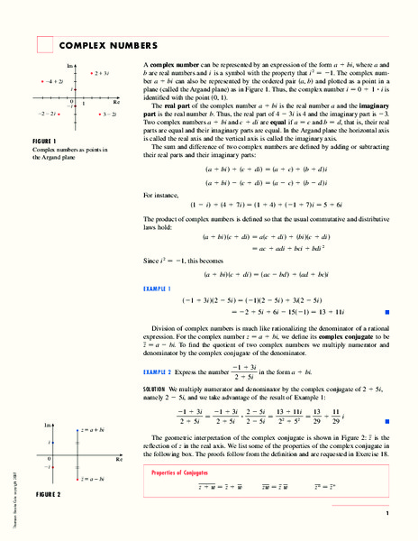 Complex Numbers Handout
