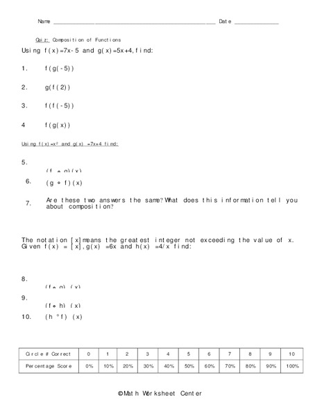 Composition of Functions Worksheet