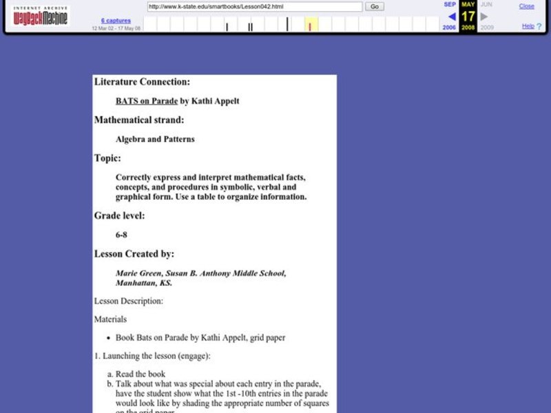 "BATS on Parade" by Kathi Appelt Lesson Plan