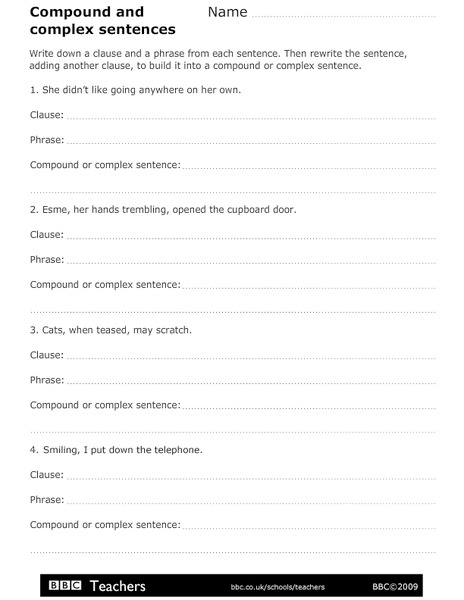 Compound and Complex Sentences Worksheet