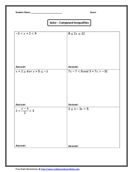 Compound Inequalities Worksheet