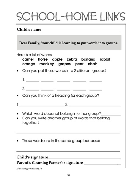 Categorizing Words Worksheet