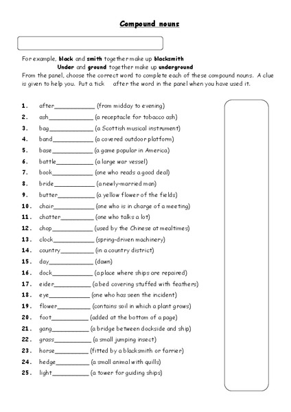 Compound Nouns Worksheet