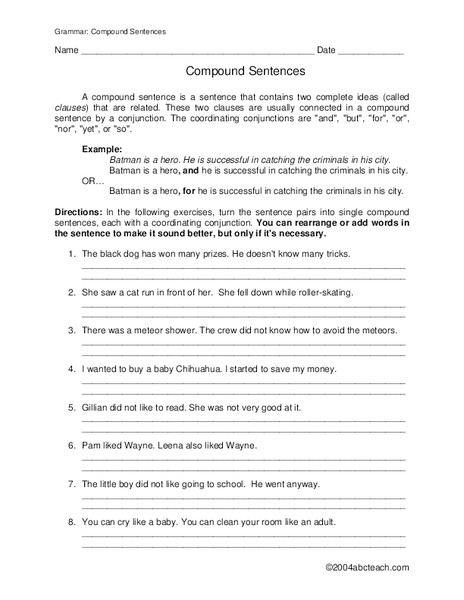 Compound Sentences Worksheet