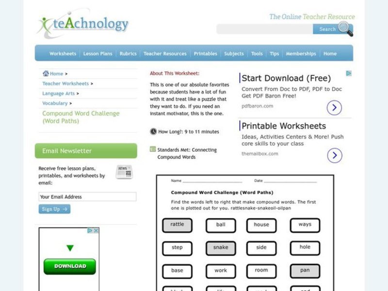 Compound Word Challenge Worksheet