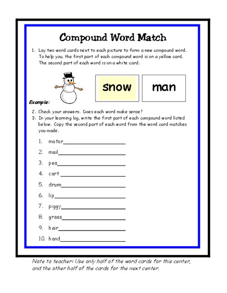 Compound Word Match Worksheet