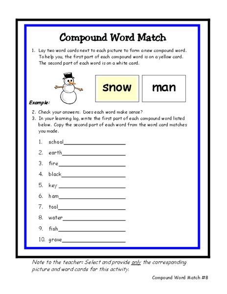 Compound Word Match Worksheet