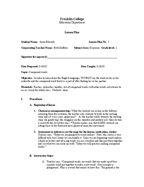 Compound Words Lesson Plan